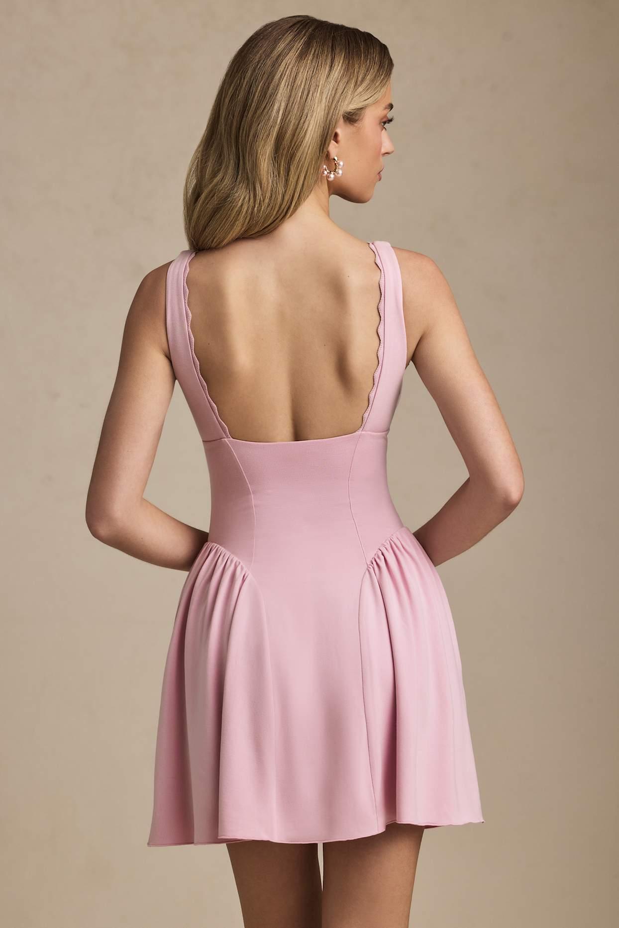 Scallop-Trim A-Line Mini Dress in Soft Pink Product Image