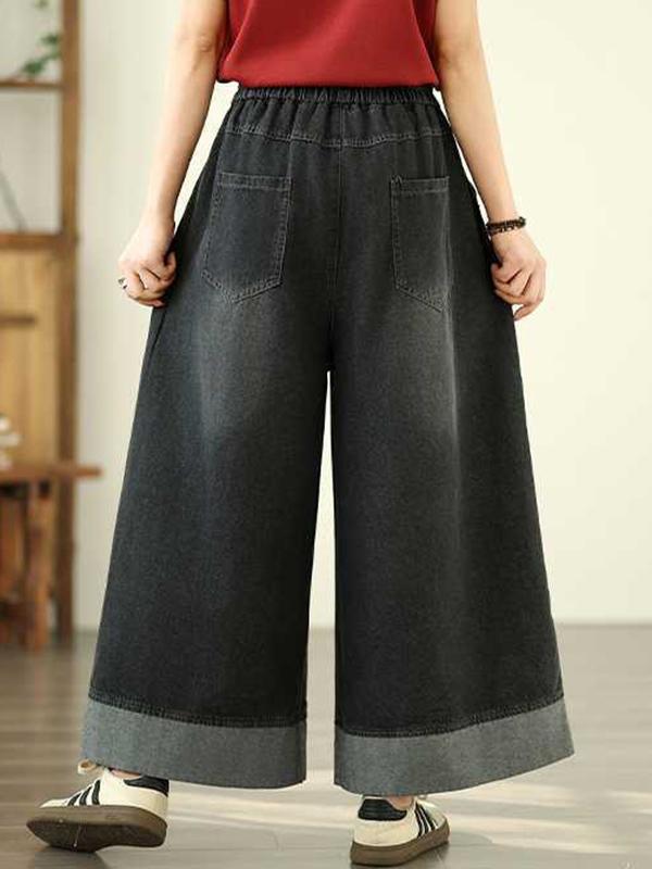 Loose Wide Leg Elasticity Pleated Pockets Jean Pants Bottoms Trousers Product Image