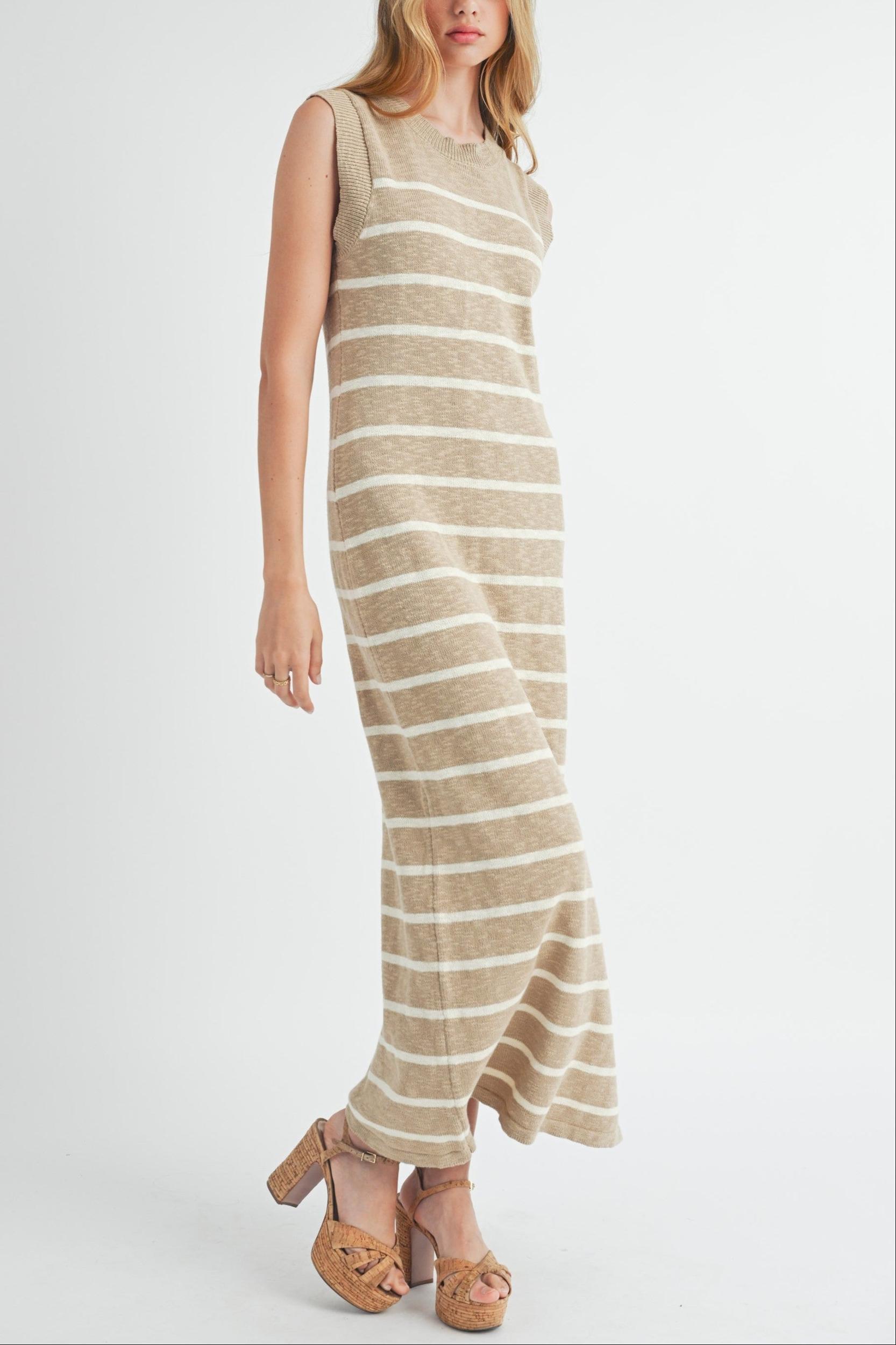 Sleeveless Stripe Sweater Maxi Dress Product Image