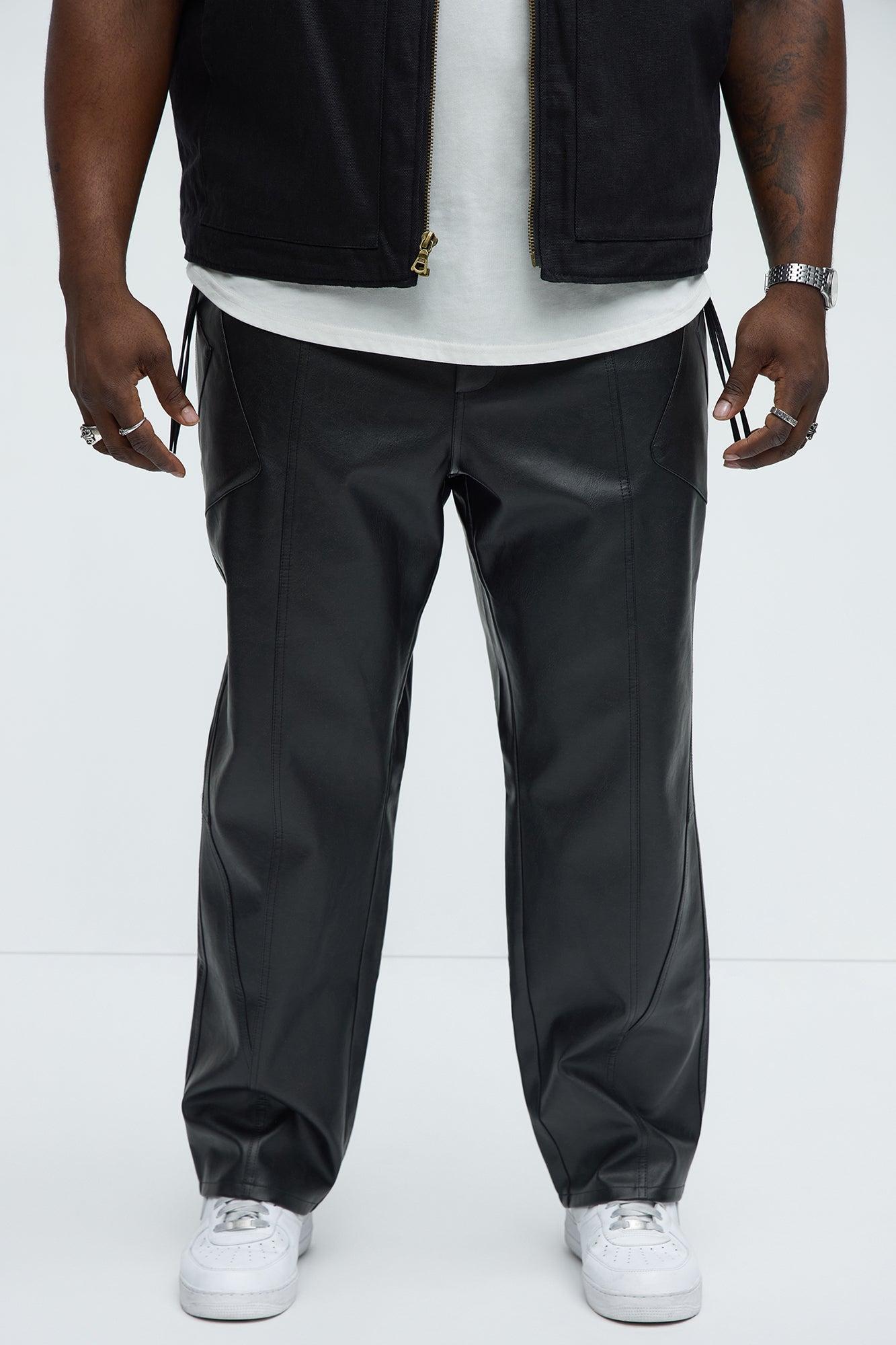 Smoky Faux Leather Straight Pants - Black Product Image