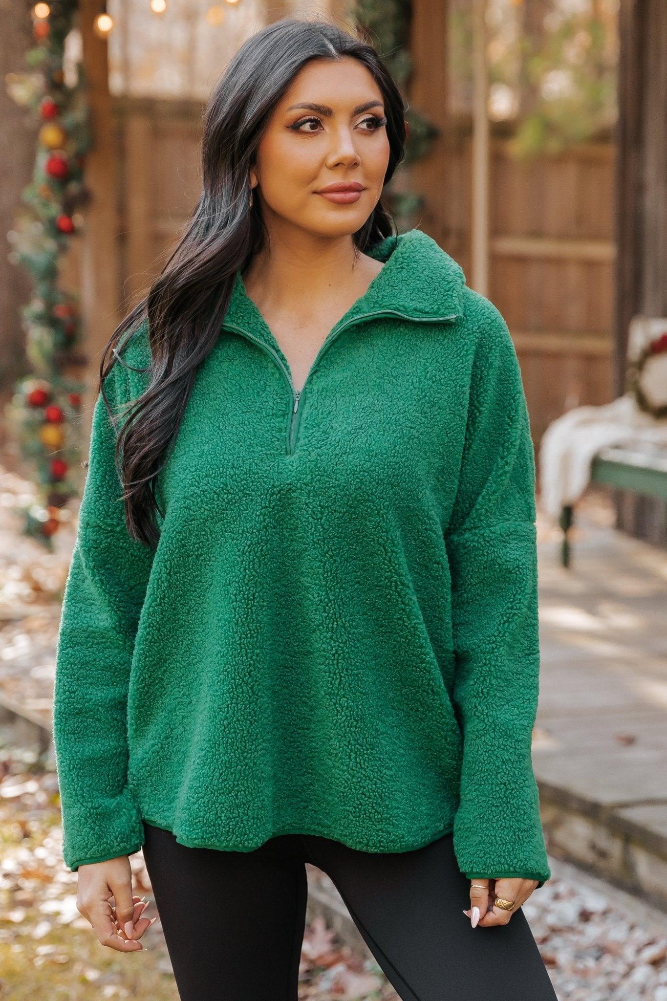 Green Sherpa Zip Up Jacket - FINAL SALE Product Image
