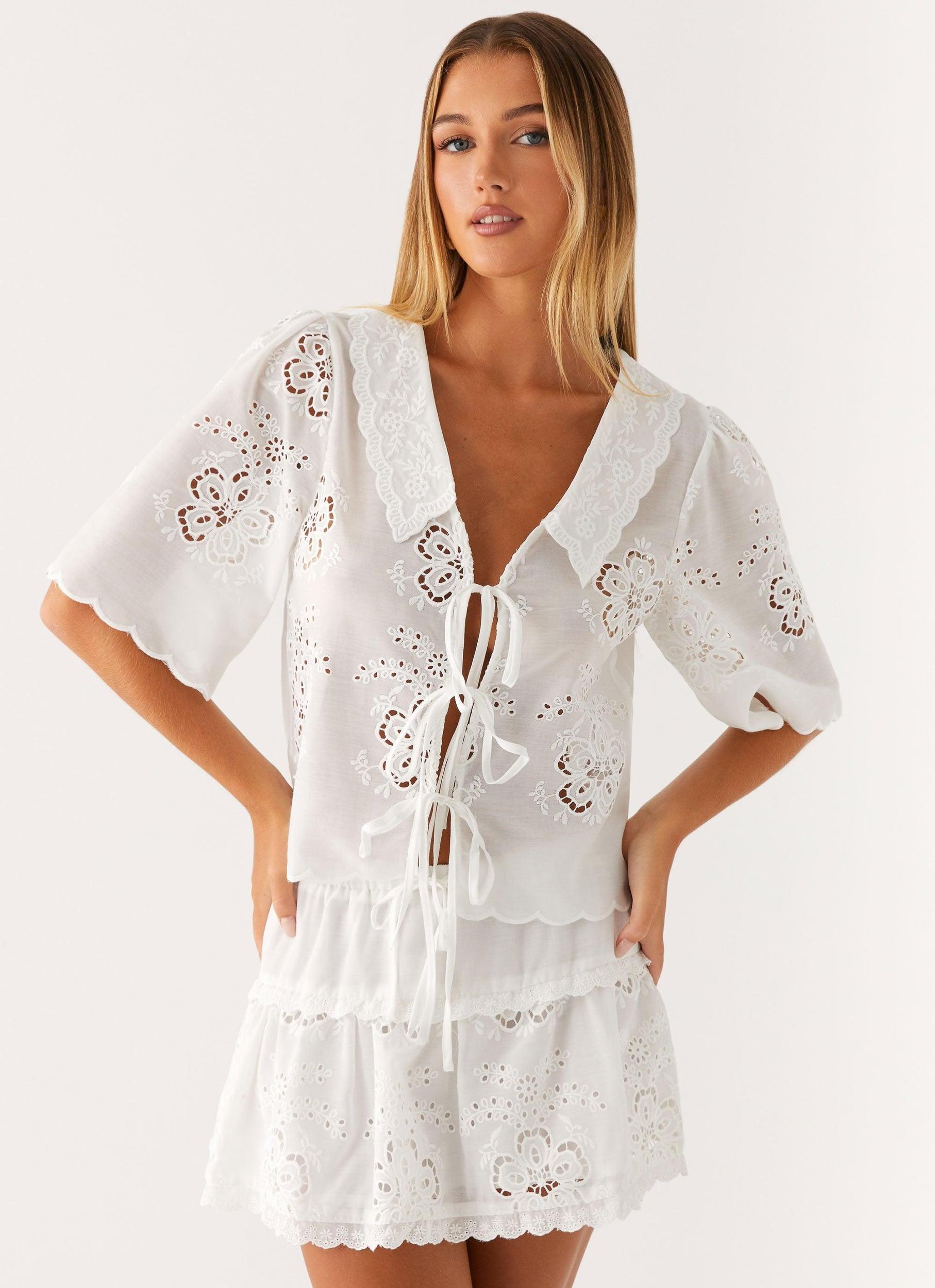 Summer Escape Embroidered Top - White Product Image