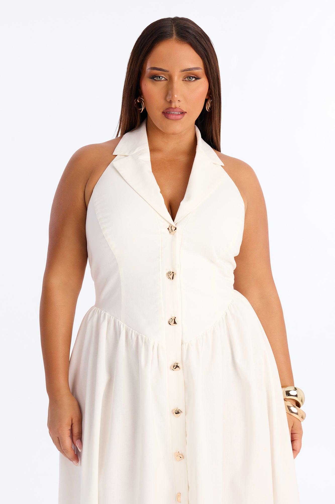 Giselle Collar Halter Midi Dress - White Female Product Image