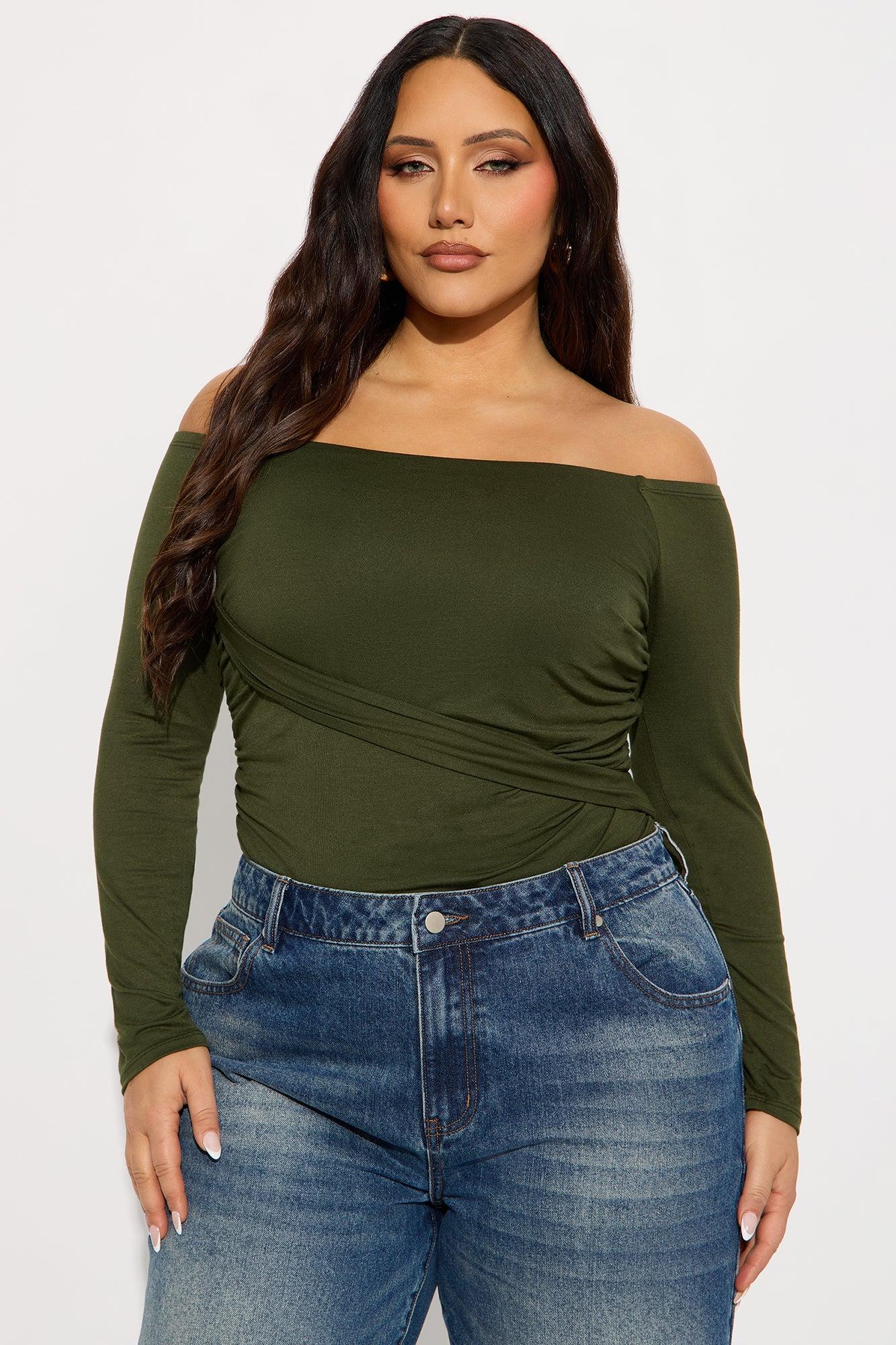 Gilda Off Shoulder Long Sleeve Bodysuit - Olive Female Product Image