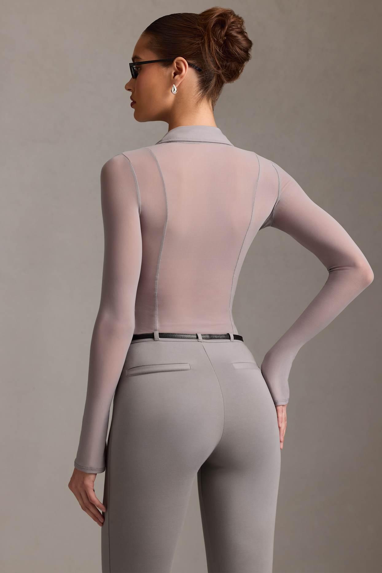 Sheer Long-Sleeve Shirt in Grey Female Product Image
