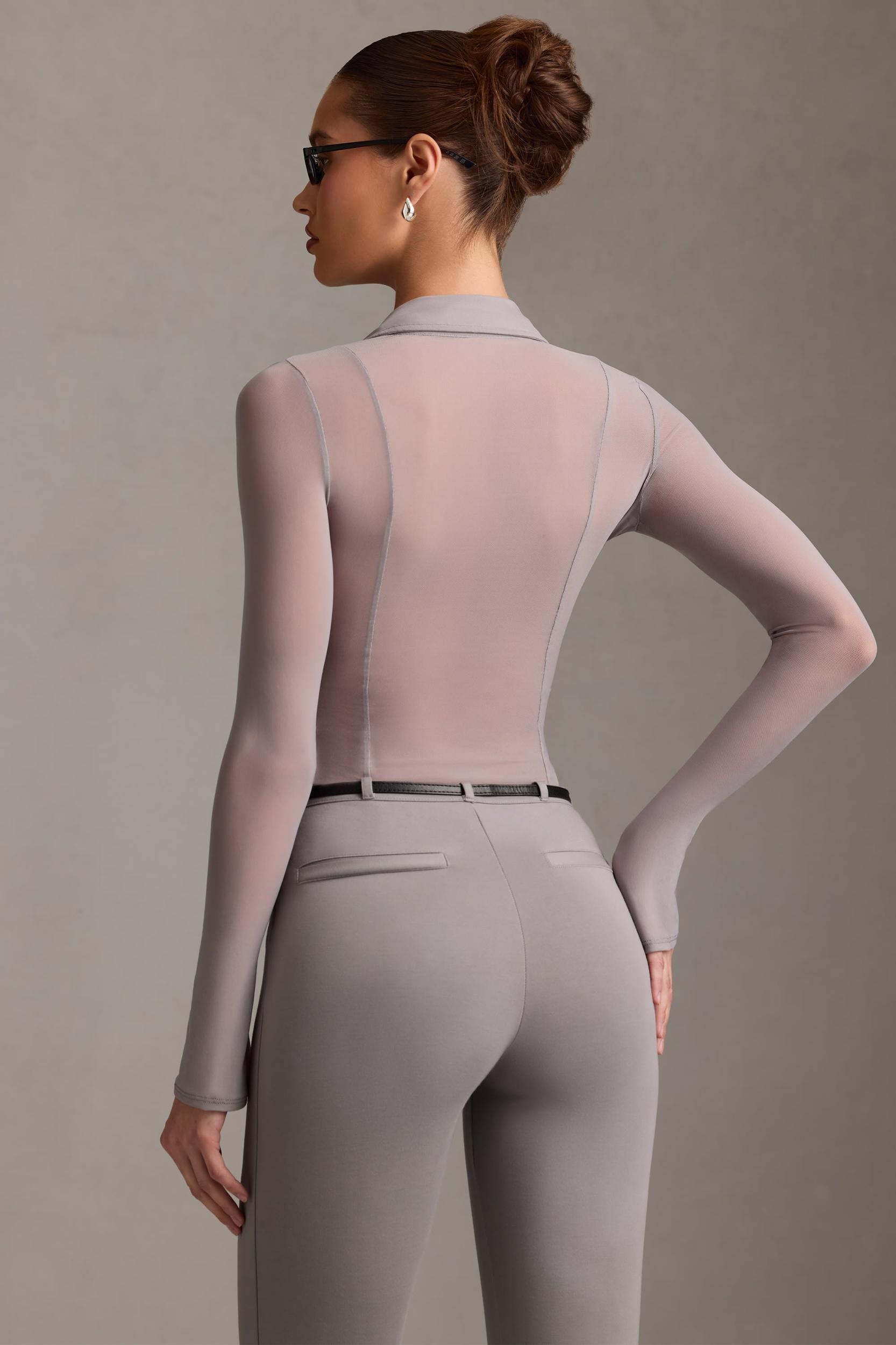 Sheer Long-Sleeve Shirt in Grey Female Product Image