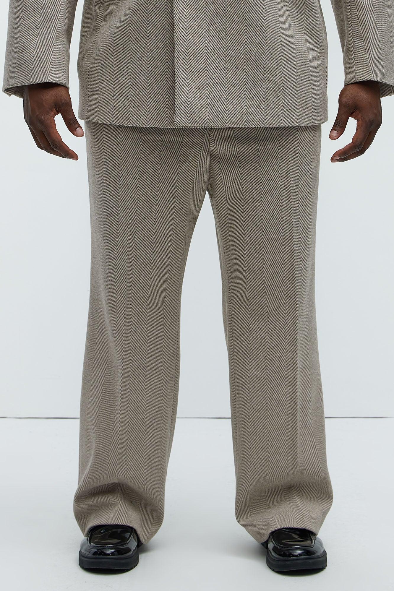 Hallron Herringbone Relaxed Straight Trousers - Taupe Product Image