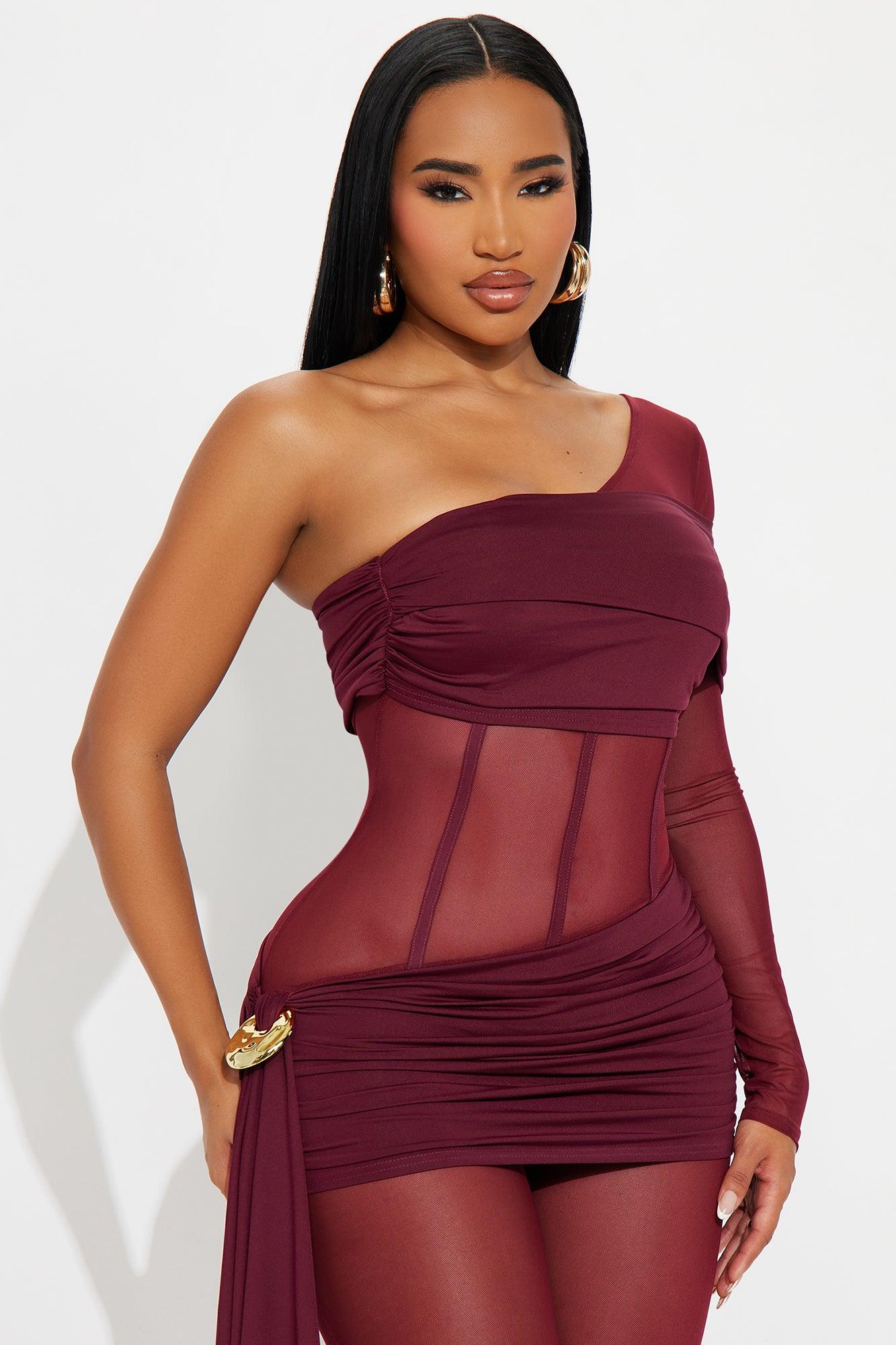 Late Confession Mesh Skinny Jumpsuit - Burgundy Female Product Image