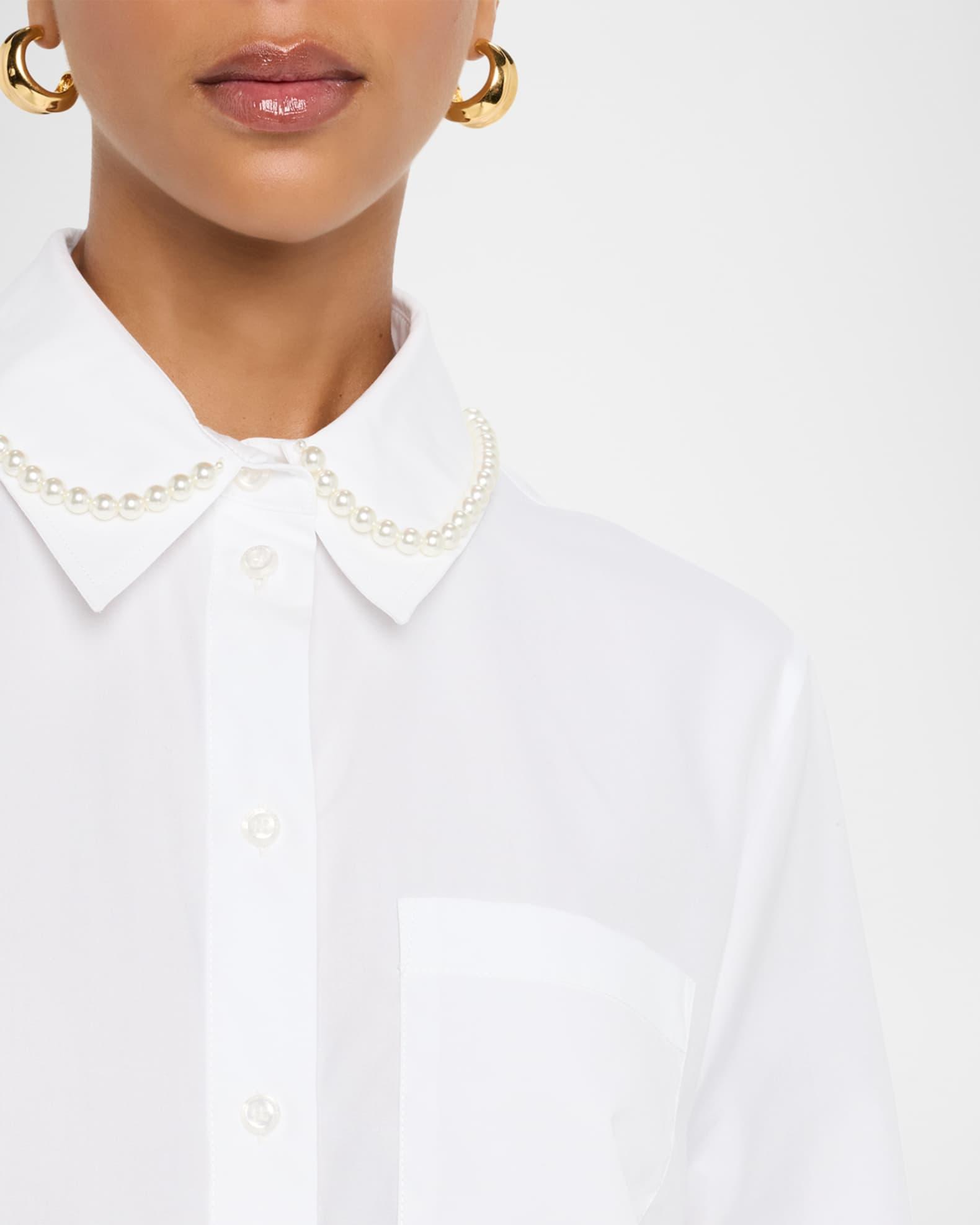 Pearly Beaded Collar Button-Down Shirt Product Image