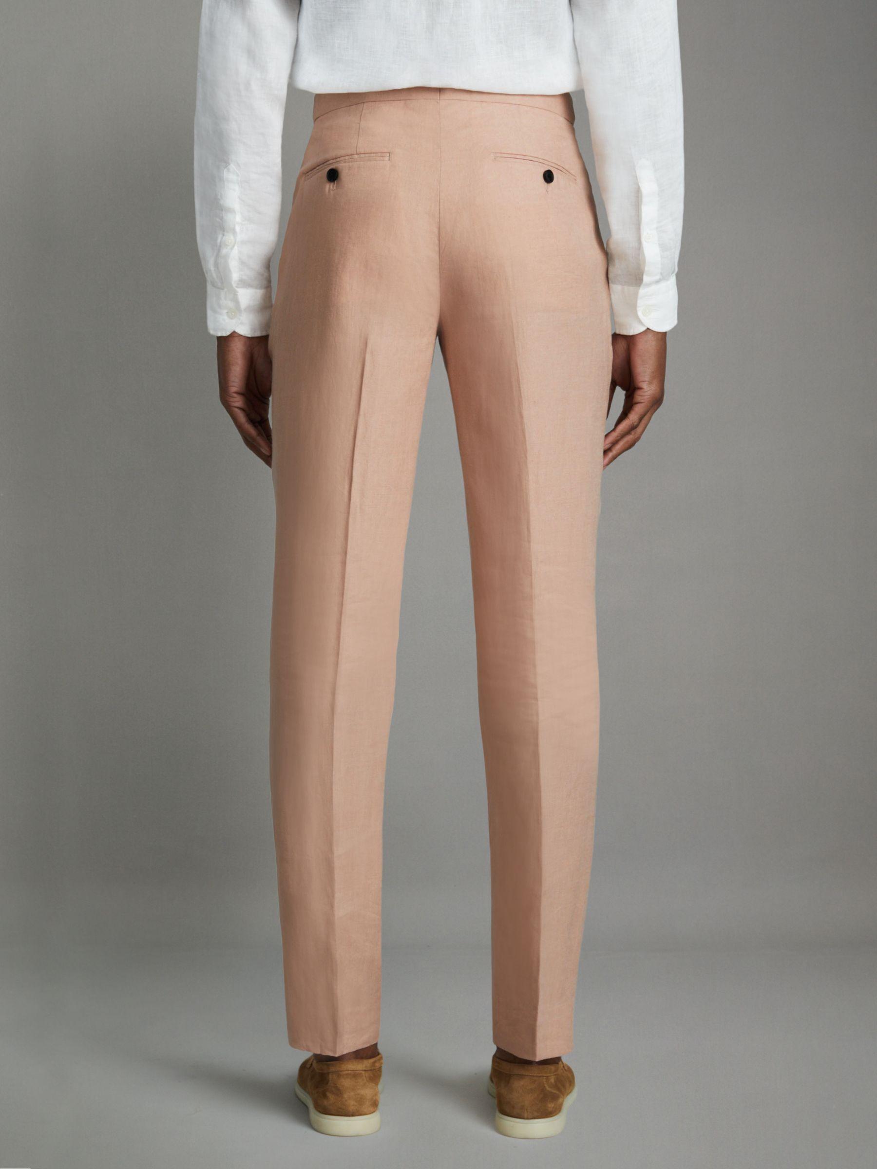 Linen Tapered Trousers Slim-Fit in Pink Product Image