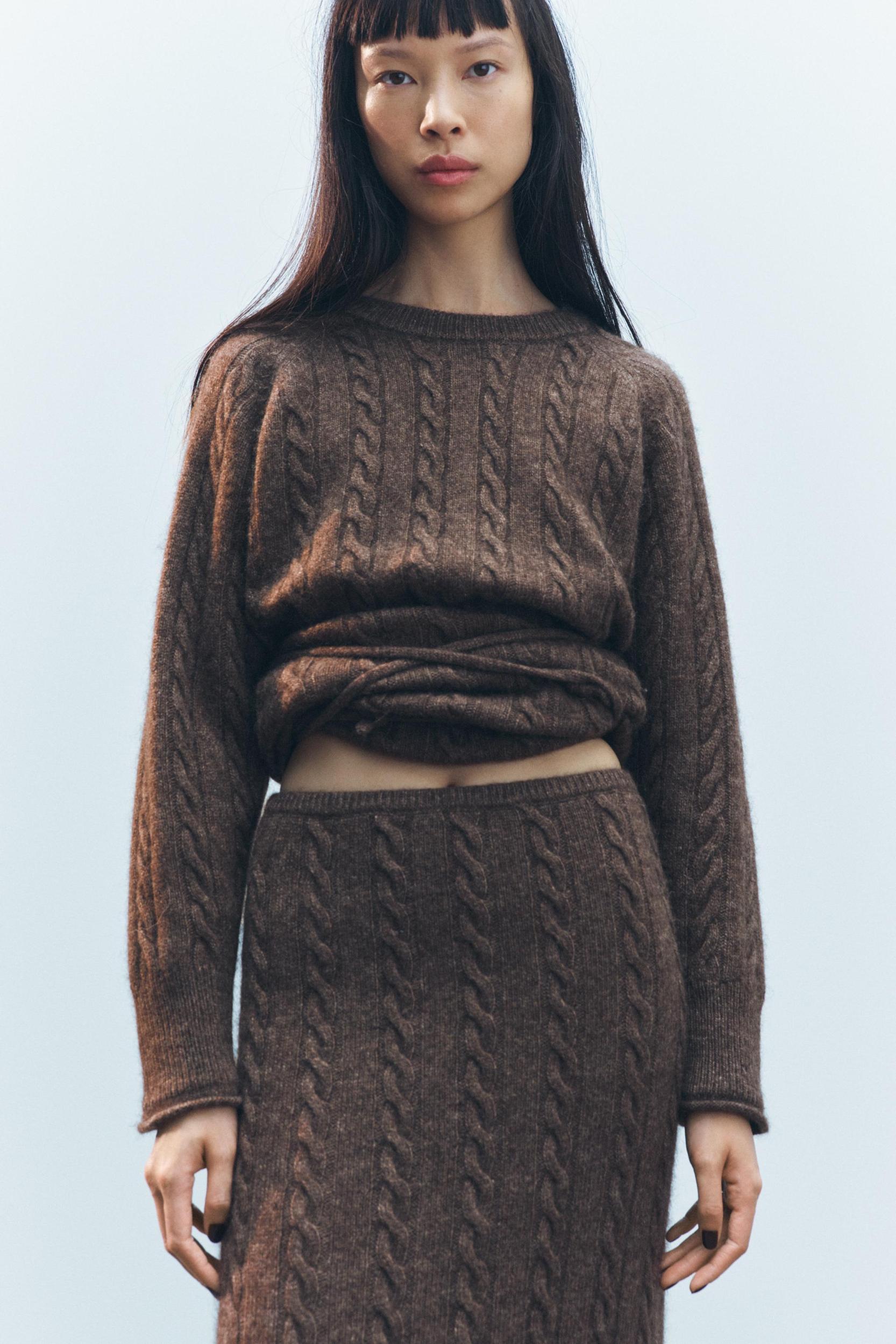 CABLE KNIT WOOL BLEND MIDI SKIRT Product Image