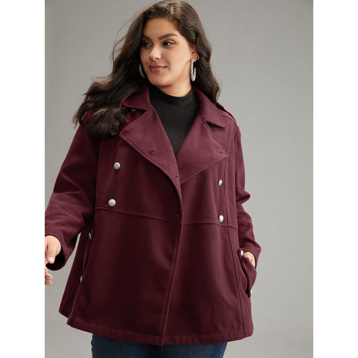 Plus Size Solid Button Detail Pocket Lapel Collar Coat Women Scarlet Casual Plain Ladies Dailywear Winter Coats BloomChic 22-24/3X Product Image