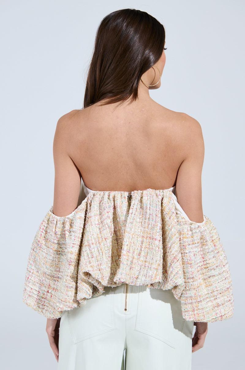 THE PRETTIEST FLOWER TWEED OFF-SHOULDER TOP Product Image