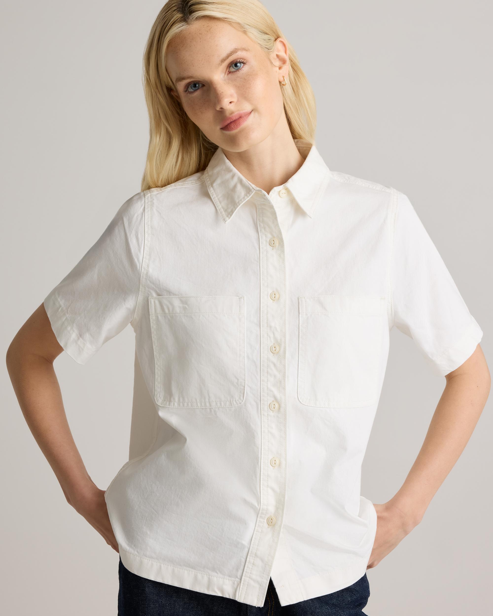 Quince | Women's Distressed Denim Short Sleeve Shirt Cotton Product Image