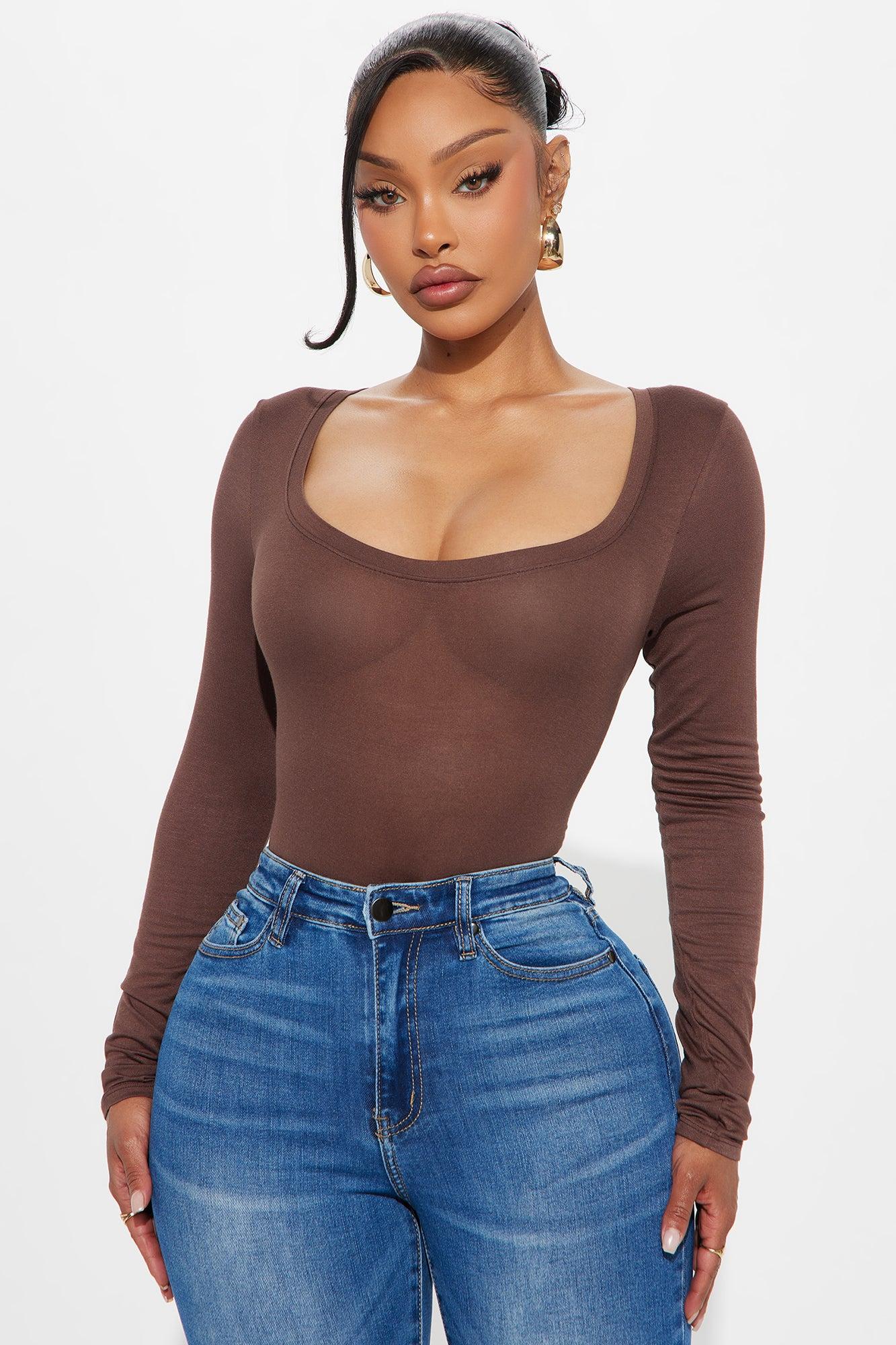 Marlene Scoop Neck Long Sleeve Bodysuit - Chocolate Female Product Image