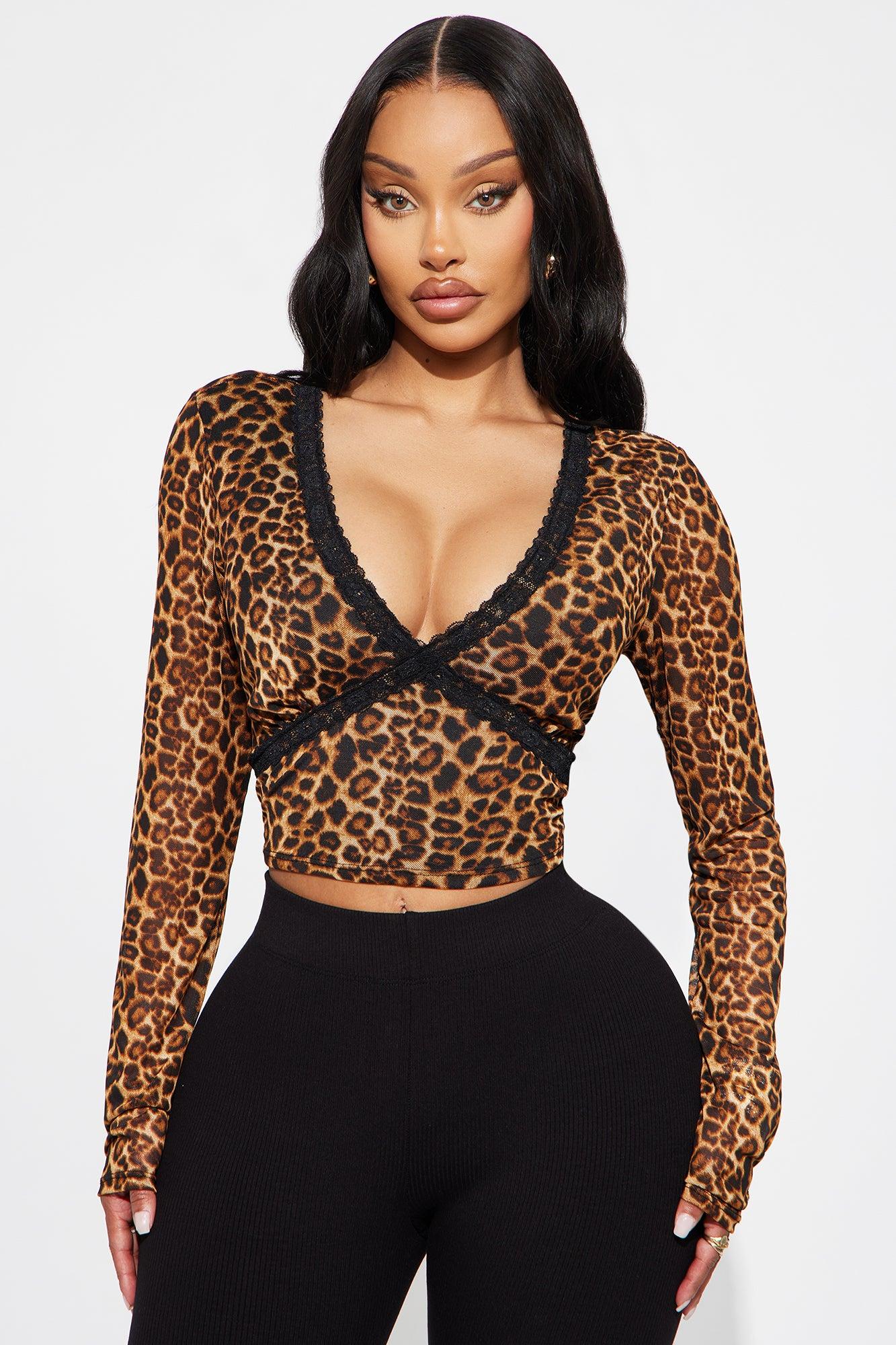Annika Leopard Mesh Long Sleeve Top  - Leopard Female Product Image