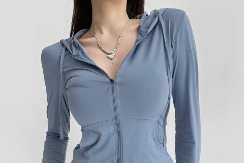 Plain Drawstring Hooded Zip Jacket Product Image