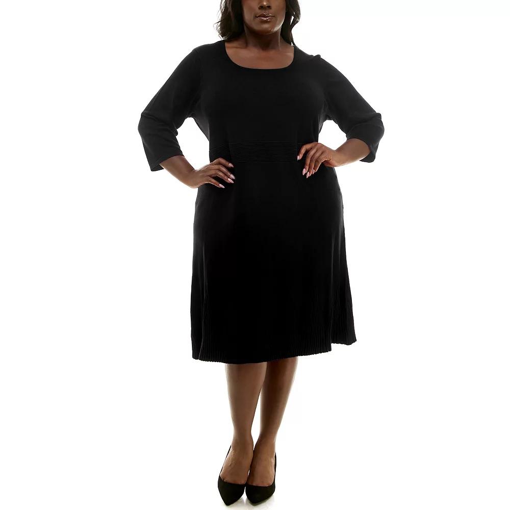 Plus Size Nina Leonard Fit & Flare Rib Dress, Women's, Size: 3XL, Black Product Image