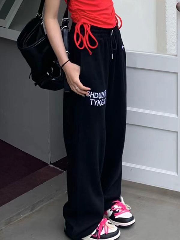 Street Embroidery Letter Print Sweatpants Product Image