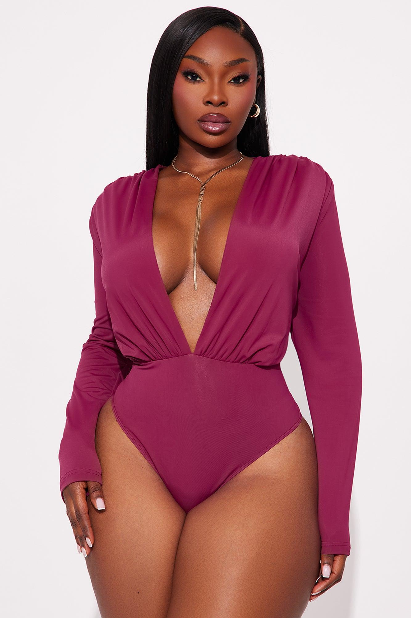 Draya Deep V Bodysuit - Plum Female Product Image