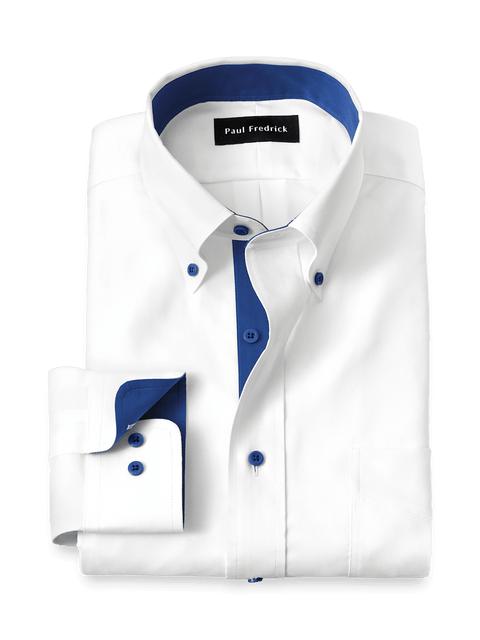Comfort Stretch Non-Iron Solid Dress Shirt With Contrast Trim - White/cobalt Product Image