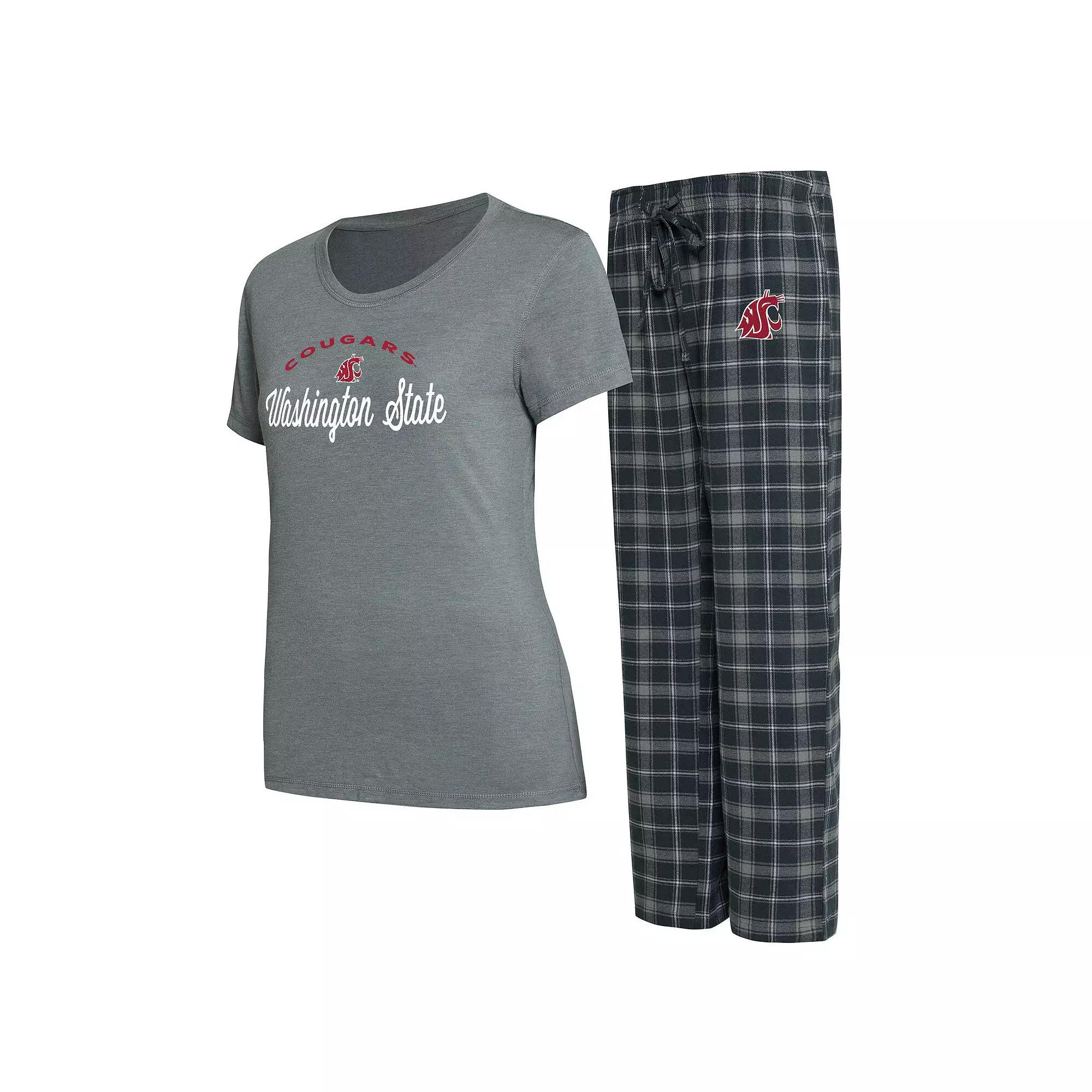 Women's Concepts Sport Charcoal/Gray Washington State Cougars Arctic T-Shirt & Flannel Pants Sleep Set, Size: 3XL, Wsc Charco Product Image