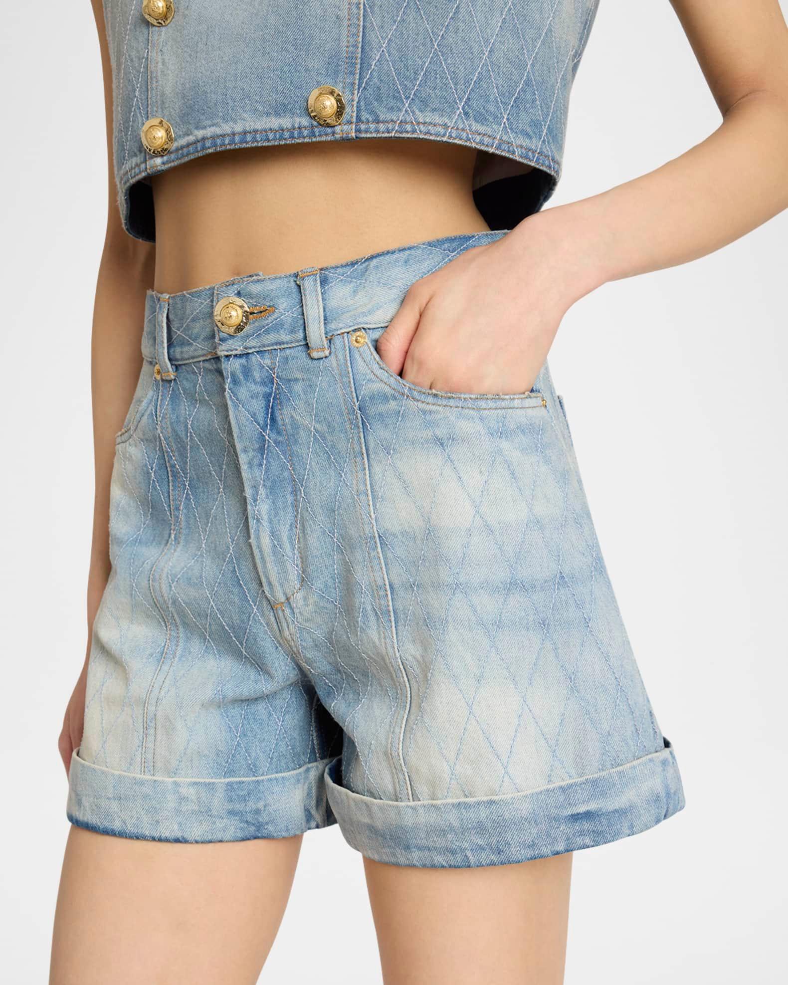 Quilted High-Rise Denim Shorts Product Image
