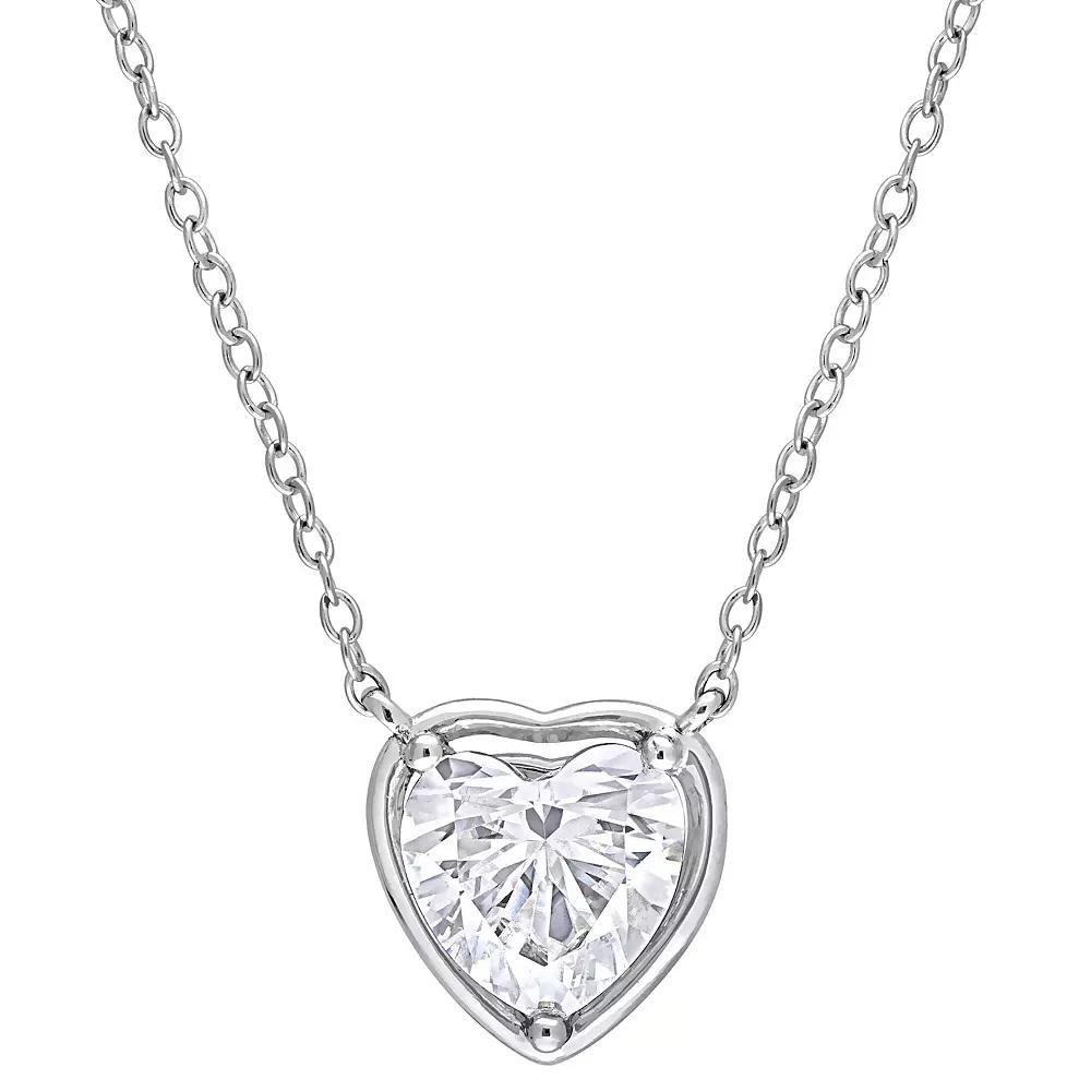 Stella Grace Sterling Silver 2 Carat T.W. Lab-Created Moissanite Halo Heart Necklace, Women's, Size: 18" Product Image
