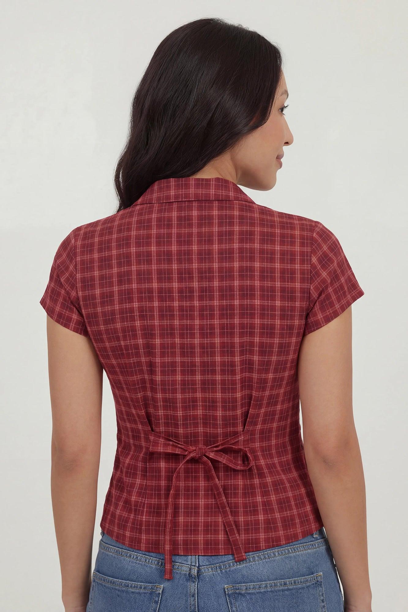 Tie Back Button-Up Short Sleeve Top Female Product Image
