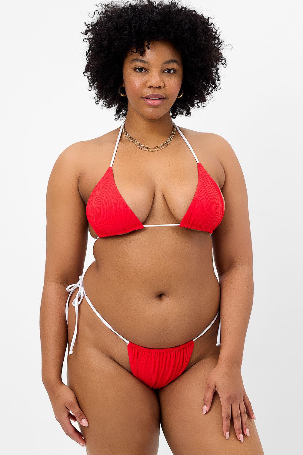 Tia Textured String Bikini Bottom - Flame Product Image