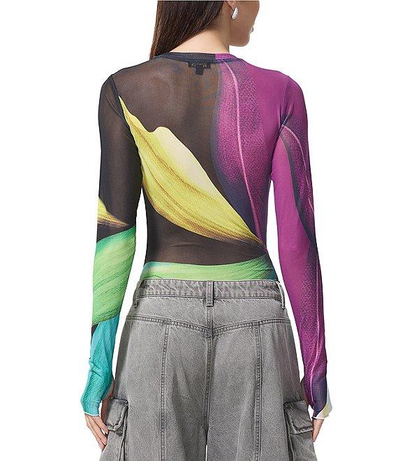 AFRM Kaylee Printed Crew Neck Long Sleeve Mesh Top Product Image