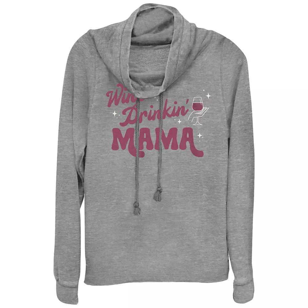 Women's Plus Wine Drinking Mama Cowlneck Graphic Lightweight Long Sleeve,  Product Image