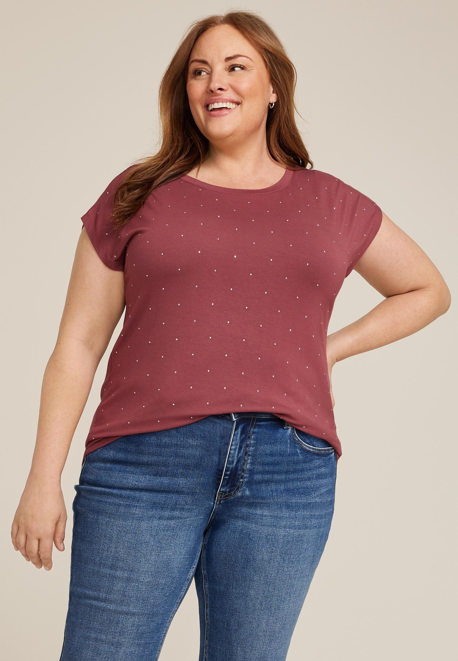 Maurices Plus Size Womens Rhinestone Embellished Boat Neck Tee Product Image