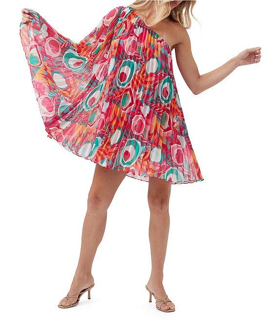 Trina Turk Narbonne Abstract Print Crinkle Georgette Pleated One Shoulder Dress Product Image