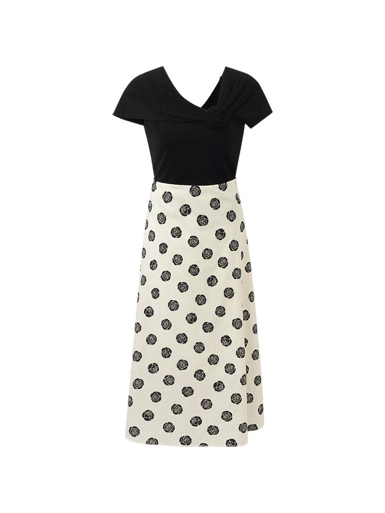 Off Shoulder 3D Rose Knotted Top And Half Skirt Two-Piece Set Product Image