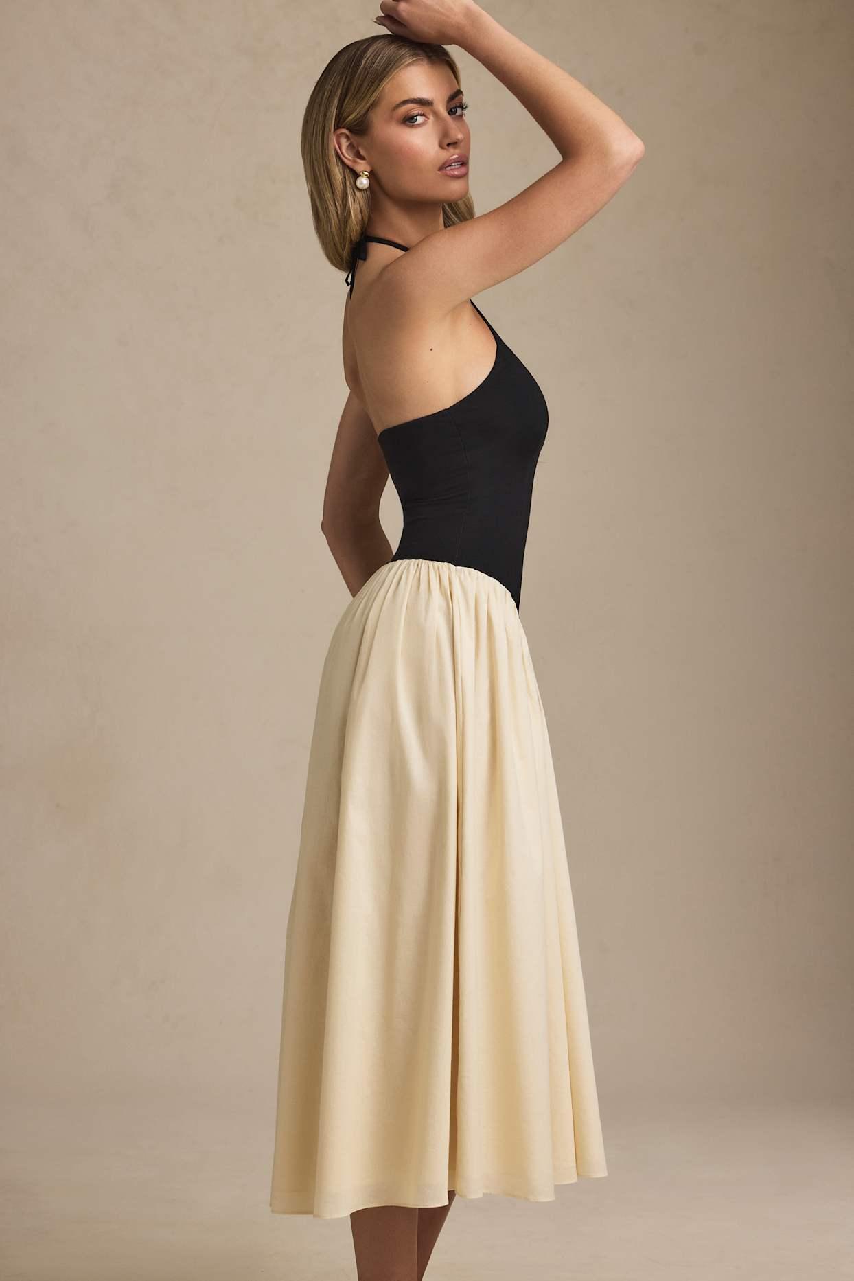 Halterneck A-Line Midaxi Dress in Black Product Image