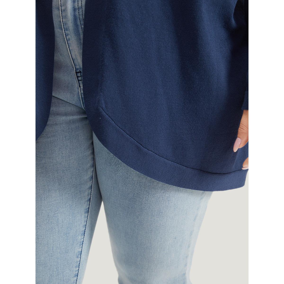 Plus Size Supersoft Essentials Curved Hem Open Front Cardigan Indigo Women Casual Loose Long Sleeve Everyday Cardigans BloomChic 12/L Product Image