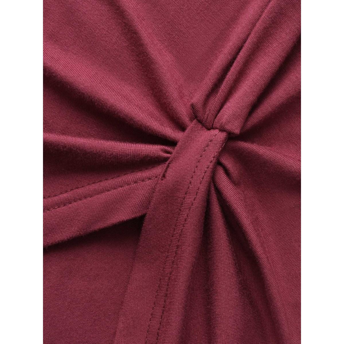 Plus Size Supersoft Essentials Solid Twist Front T-shirt Plum Women Casual Twist Round Neck Bodycon Everyday T-shirts BloomChic 26/4X Product Image
