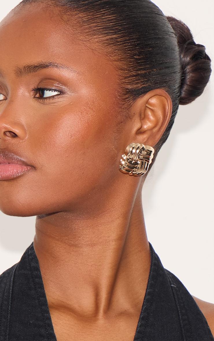 Gold Large Quilted Stud Earrings Product Image