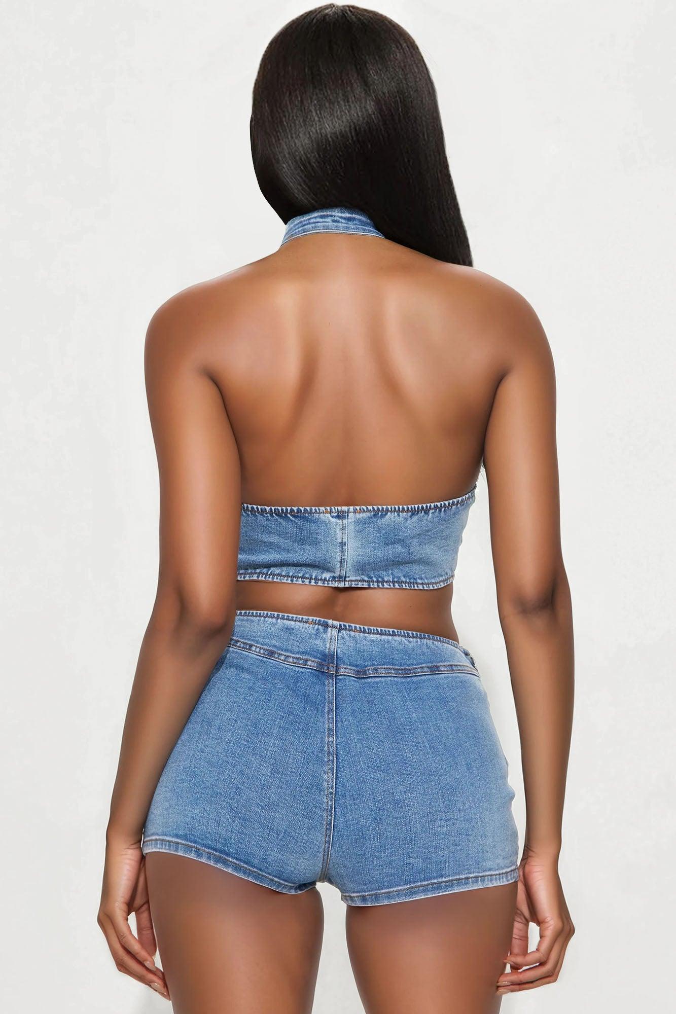 Kayla Denim Micro Short Set - Light Wash Product Image