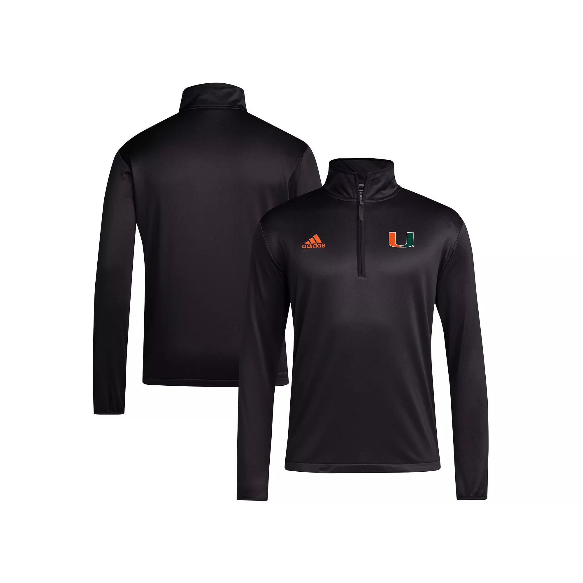 Men's adidas Black Miami Hurricanes 2024 Coaches Sideline Quarter-Zip Top,  Product Image