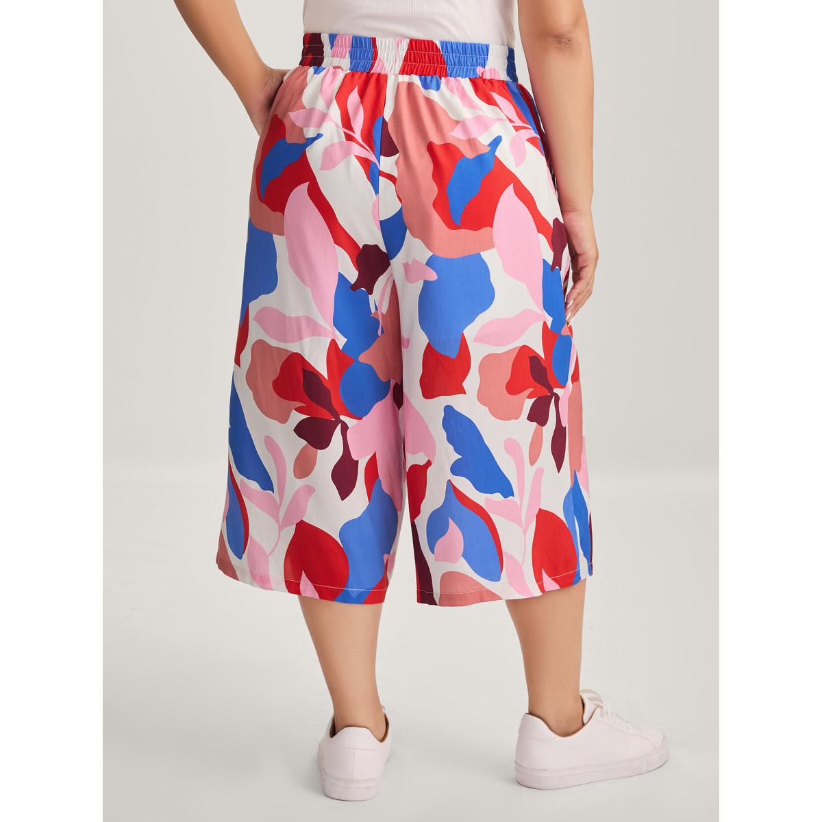 Plus Size Color Block Stretchy Waist Wide-Leg Pants Women Multicolor Casual Wide Leg Mid Rise Casual Pants BloomChic 18-20/2X Product Image