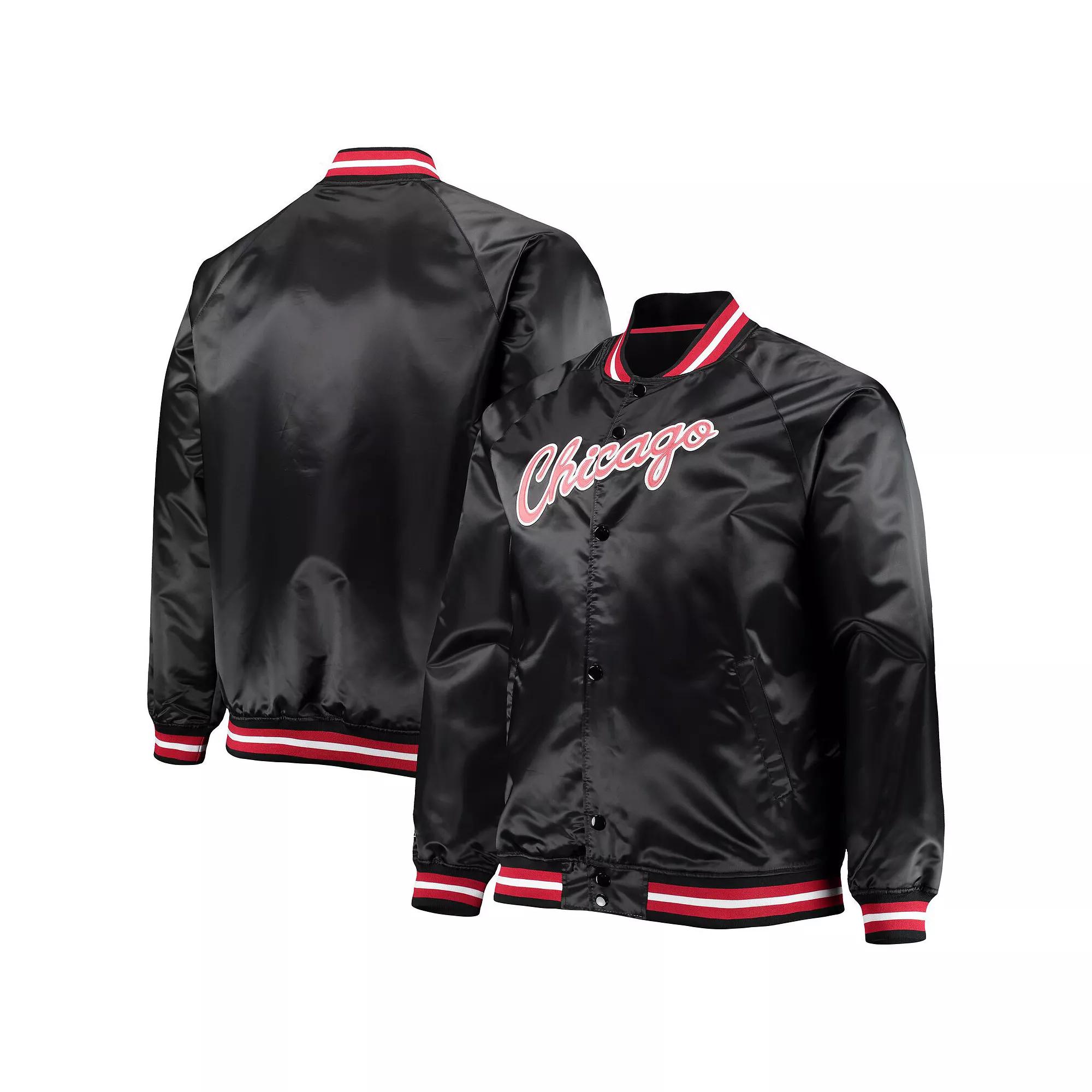 Men's Mitchell & Ness Black Chicago Bulls Big & Tall Hardwood Classics Raglan Satin Full-Snap Jacket, Size: 2XB Product Image