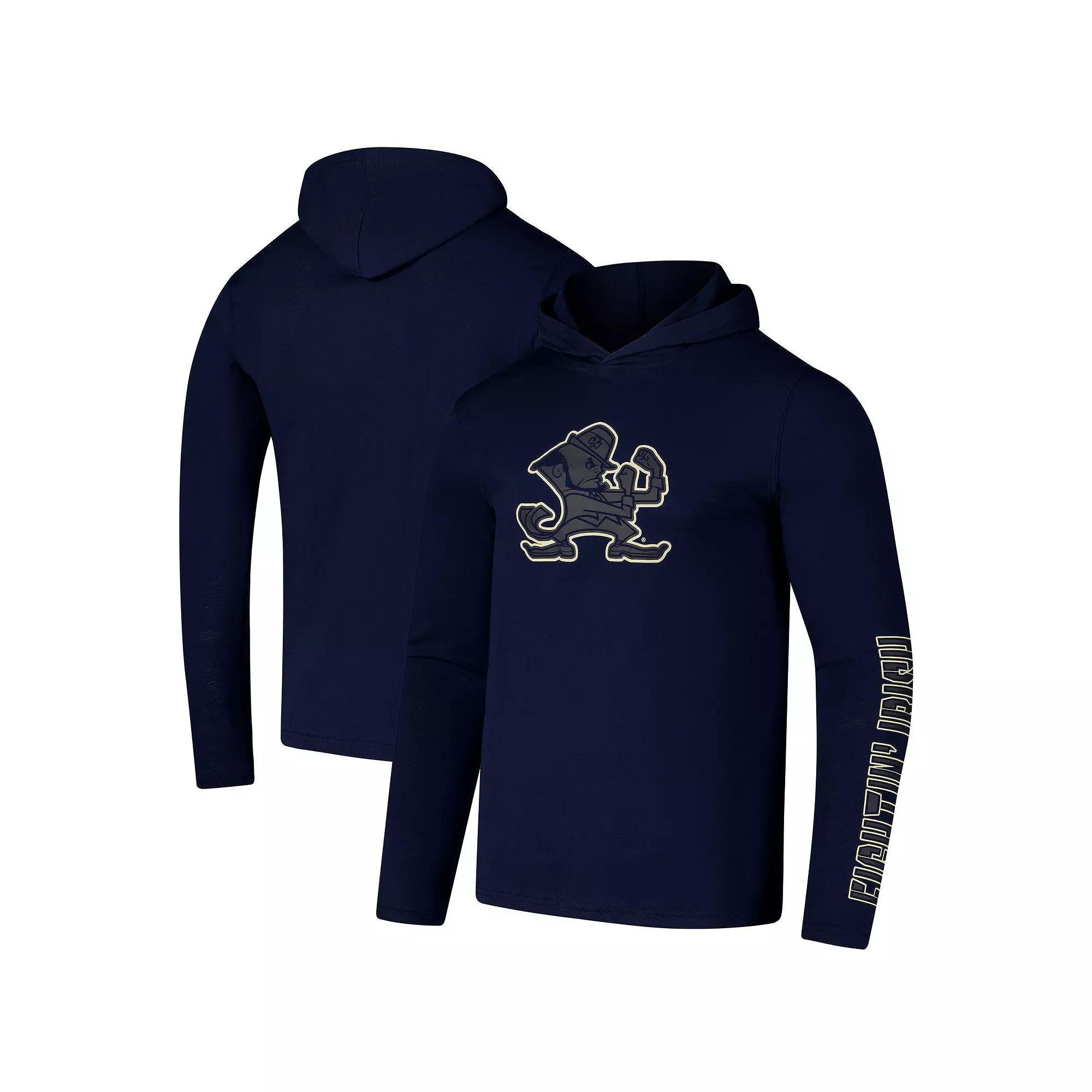 Men's Colosseum Navy Notre Dame Fighting Irish Color Pop Active Blend 2-Hit Long Sleeve Hooded T-Shirt,  Product Image