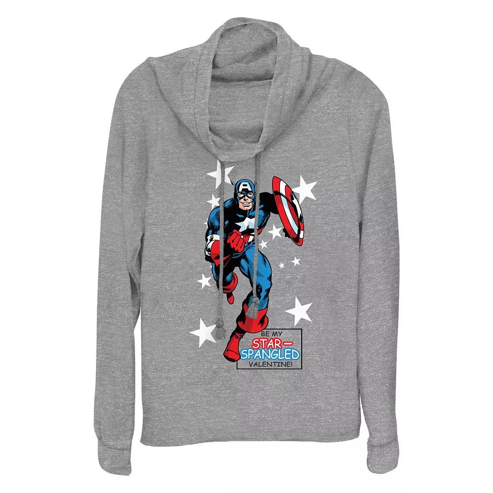 Women's Marvel Captain America Be My Star Spangled Valentine Cowlneck Graphic Lightweight Long Sleeve,  Product Image
