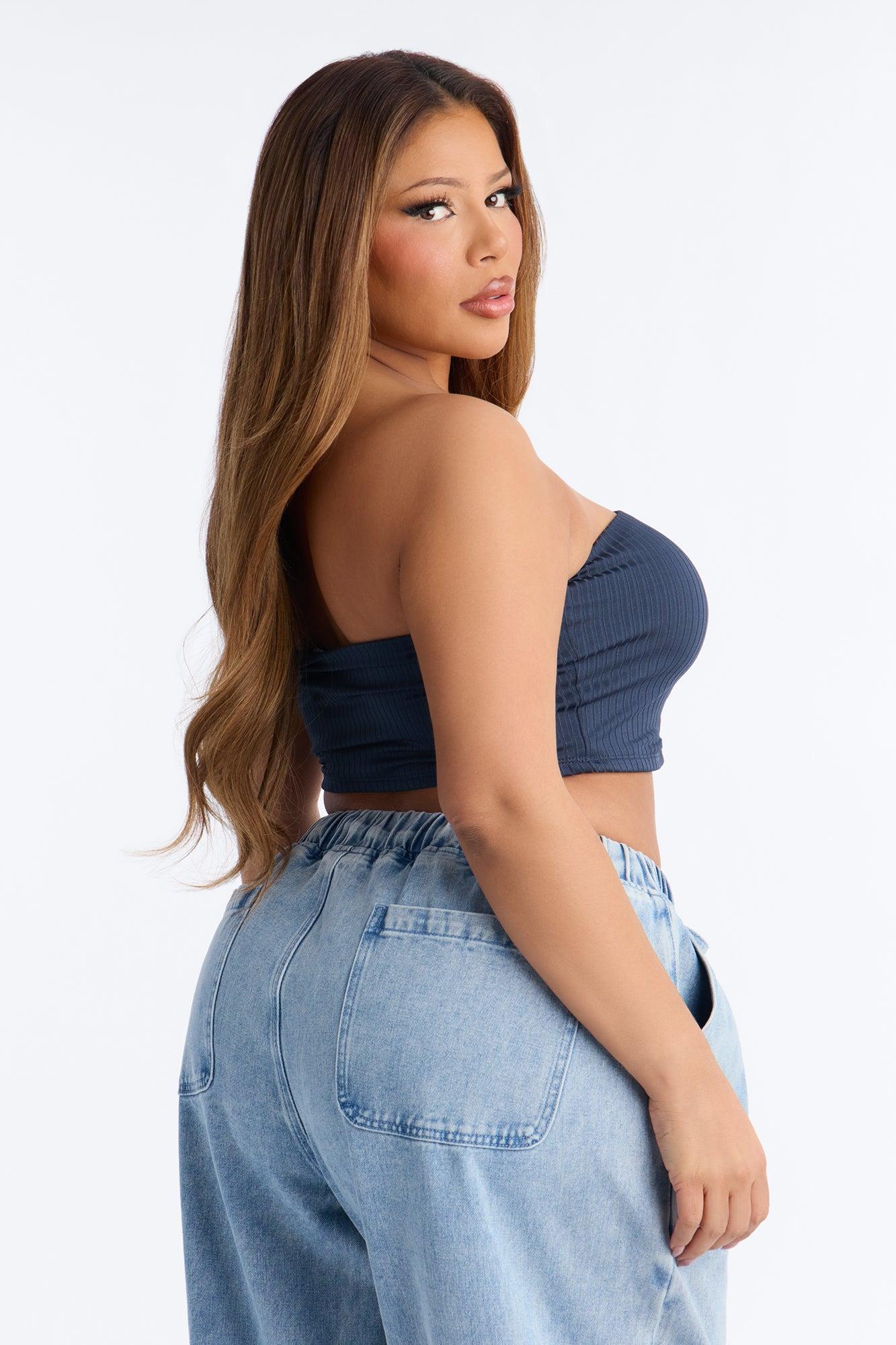 Masha Double Lined Ribbed Tube Top - Navy Female Product Image