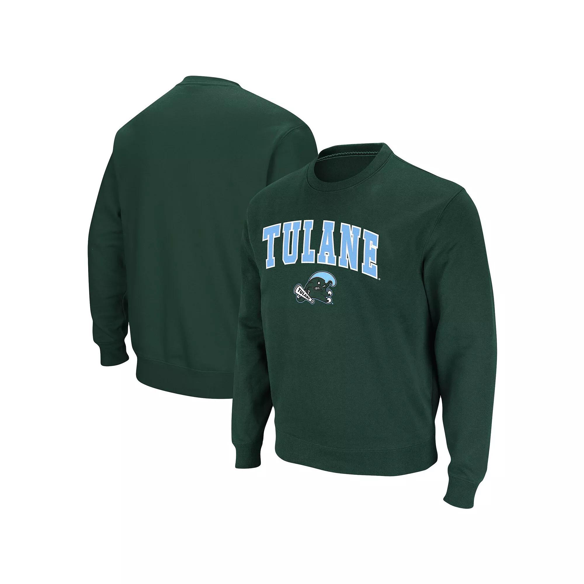 Men's Colosseum Green Tulane Green Wave Arch & Logo Tackle Twill Pullover Sweatshirt,  Product Image