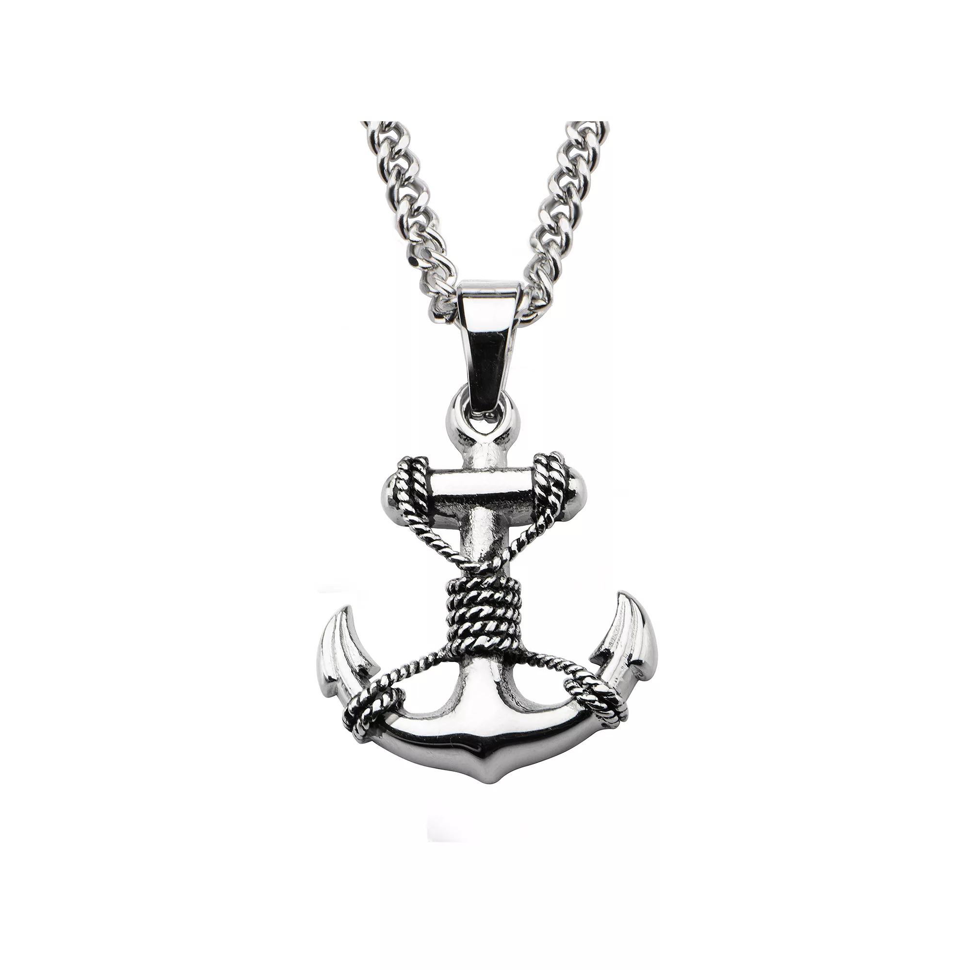 Men's Stainless Steel Anchor Pendant Necklace, Size: 24" Product Image