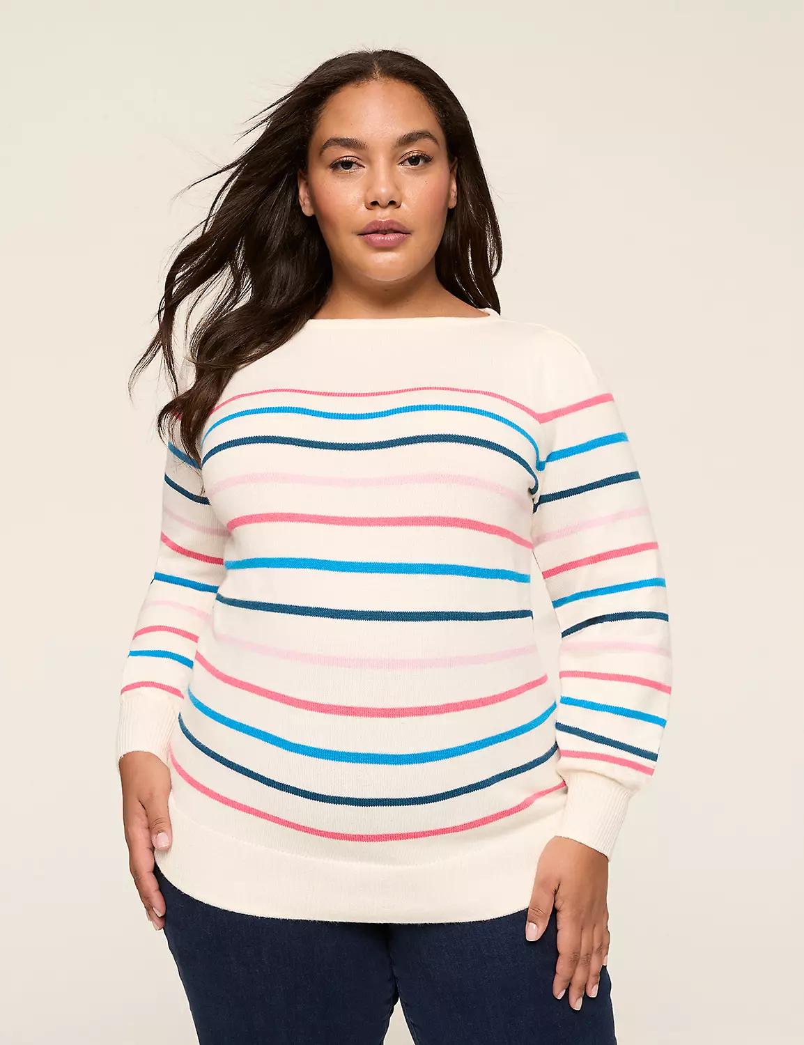 Boatneck Puff-Sleeve Stripe Sweater Product Image