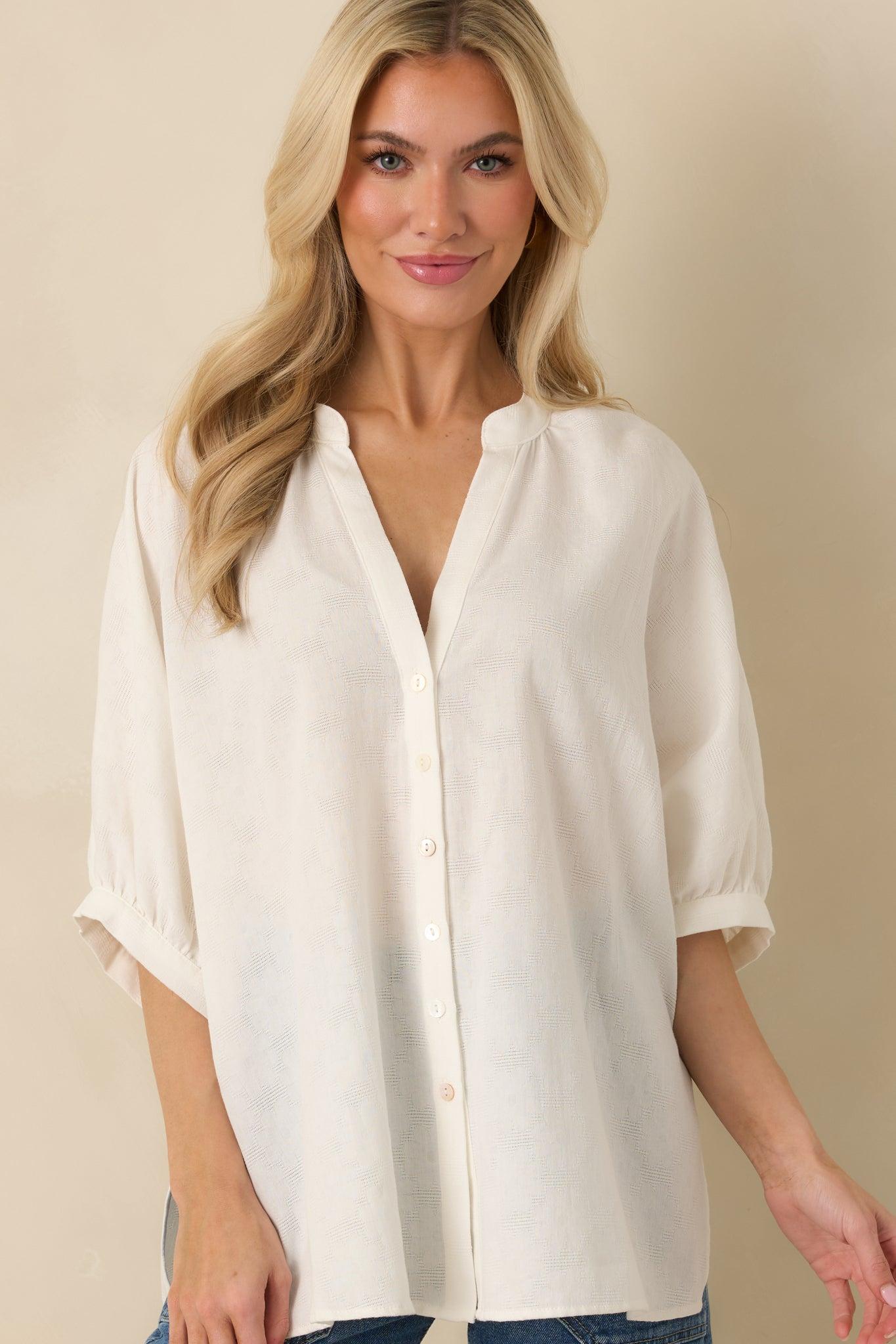 Under Open Skies White Cotton Long Flowy Blouse Product Image